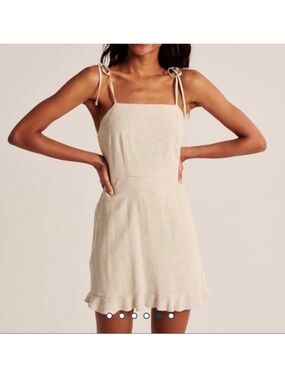 Abercrombie Oatmeal Linen Boho Pocketed Dress